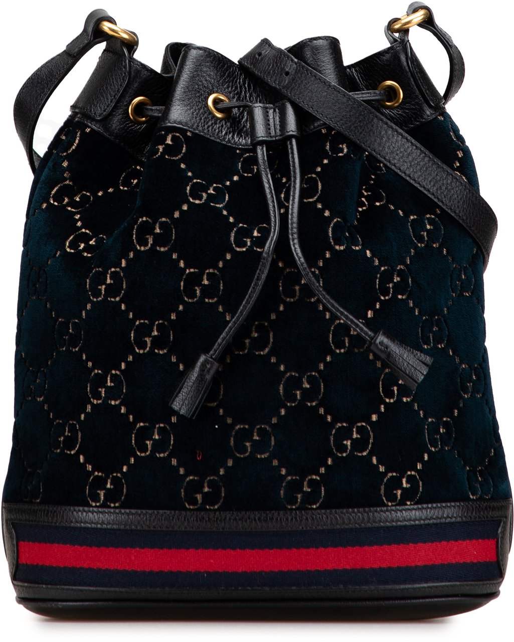 Gucci GG Velvet Web Bucket Zwart