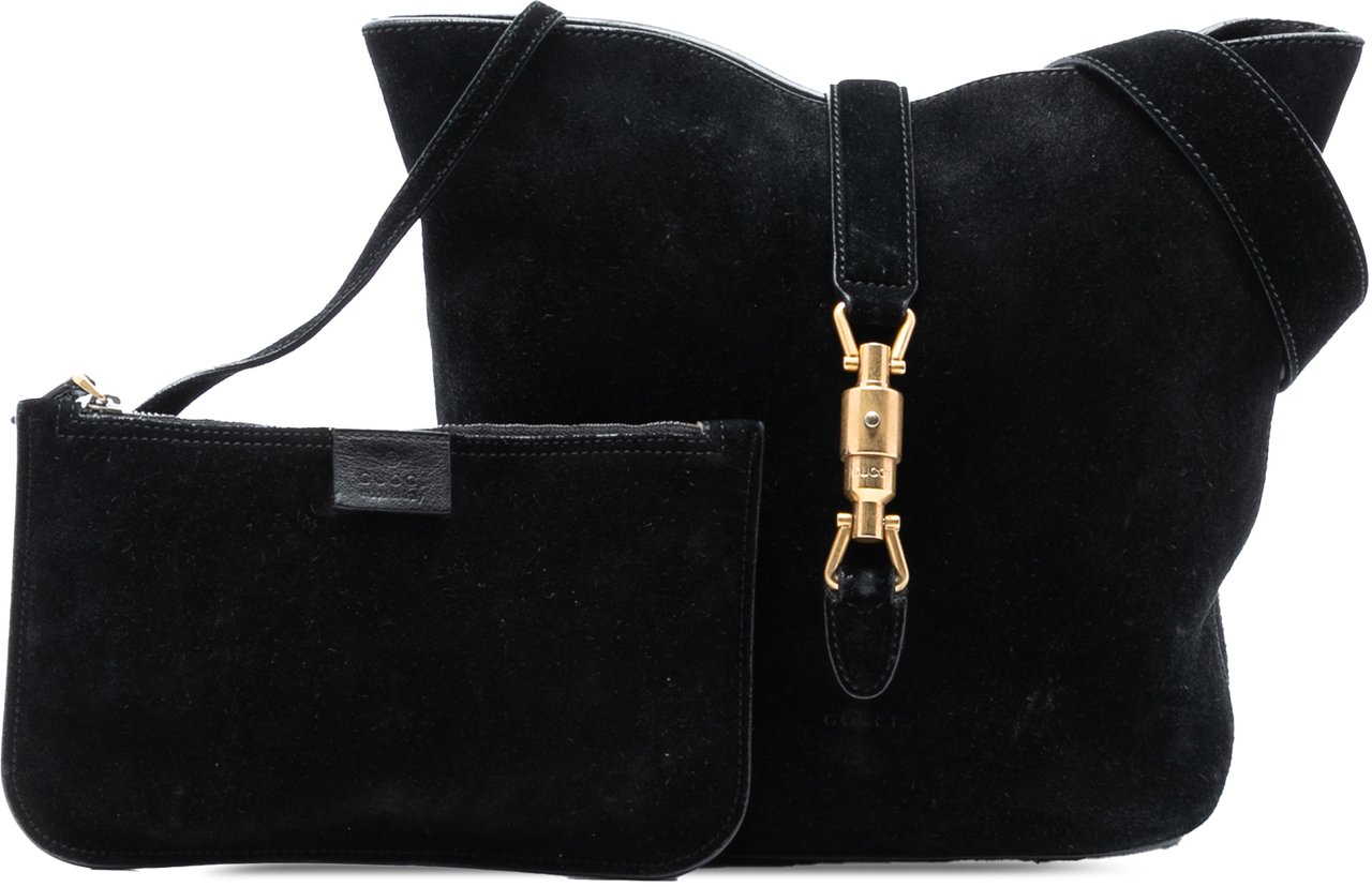 Gucci Suede Soft Jackie Bucket Bag Zwart