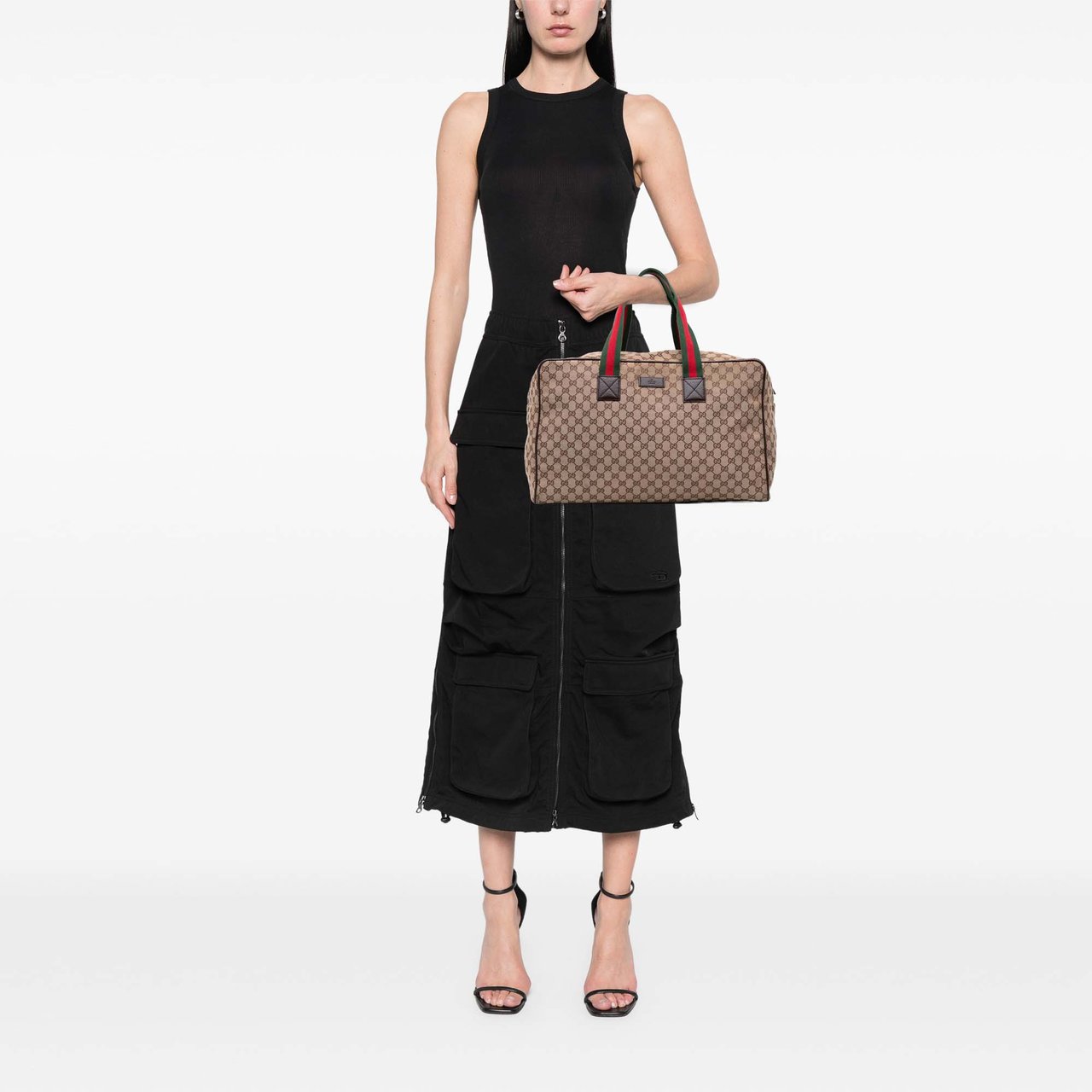 Gucci GG Canvas Web Travel Bag Bruin