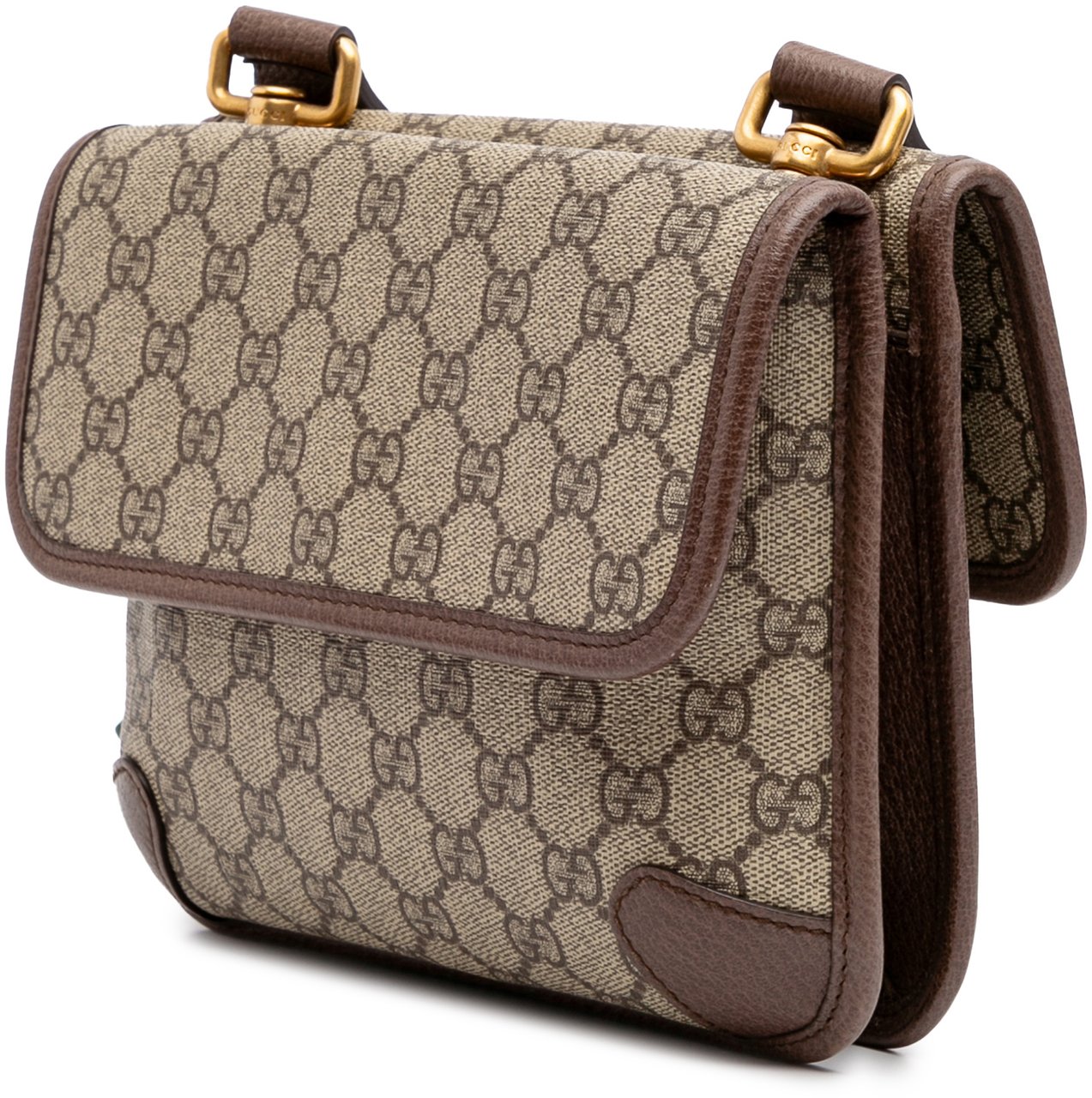 Gucci Small GG Supreme Web Neo Vintage Double Flap Messenger Bag Bruin