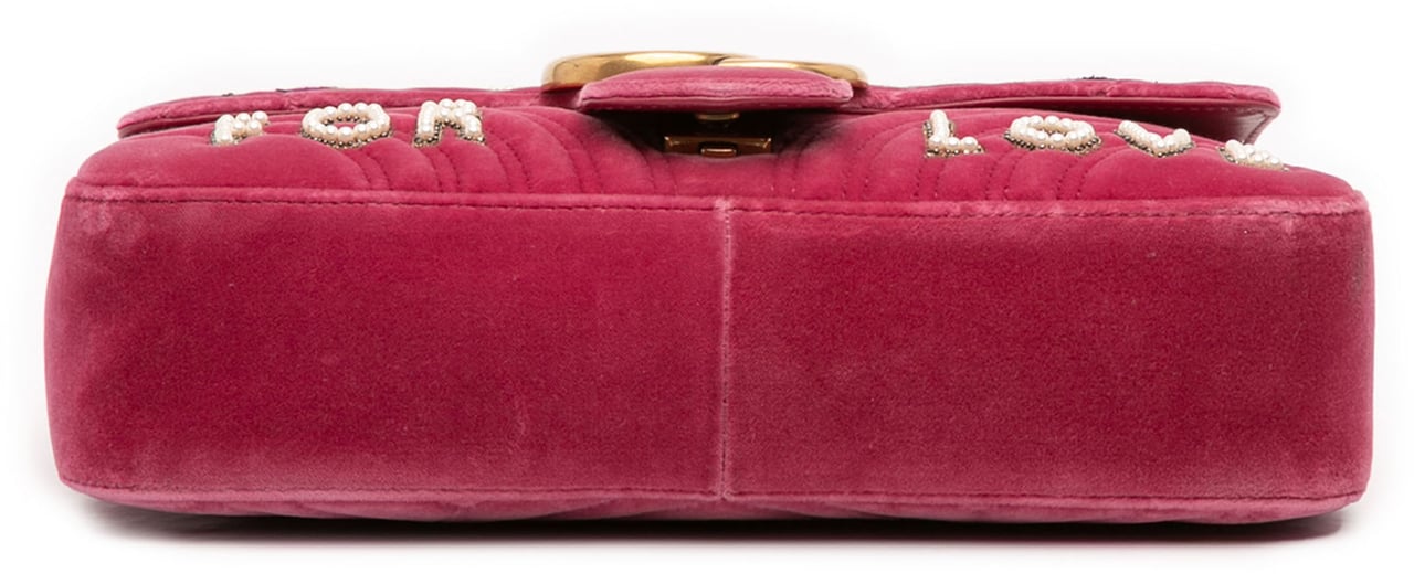 Gucci Large GG Marmont Matelasse Velvet Embroidered Blind For Love Shoulder Bag Roze