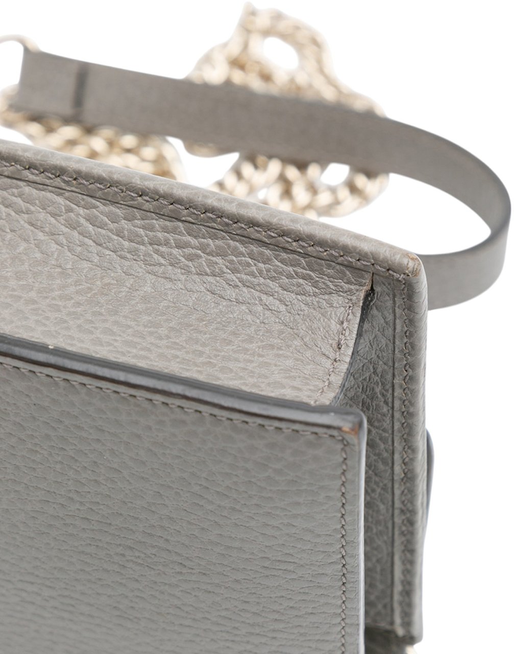 Gucci Leather Interlocking G Dollar Wallet on Chain Grijs
