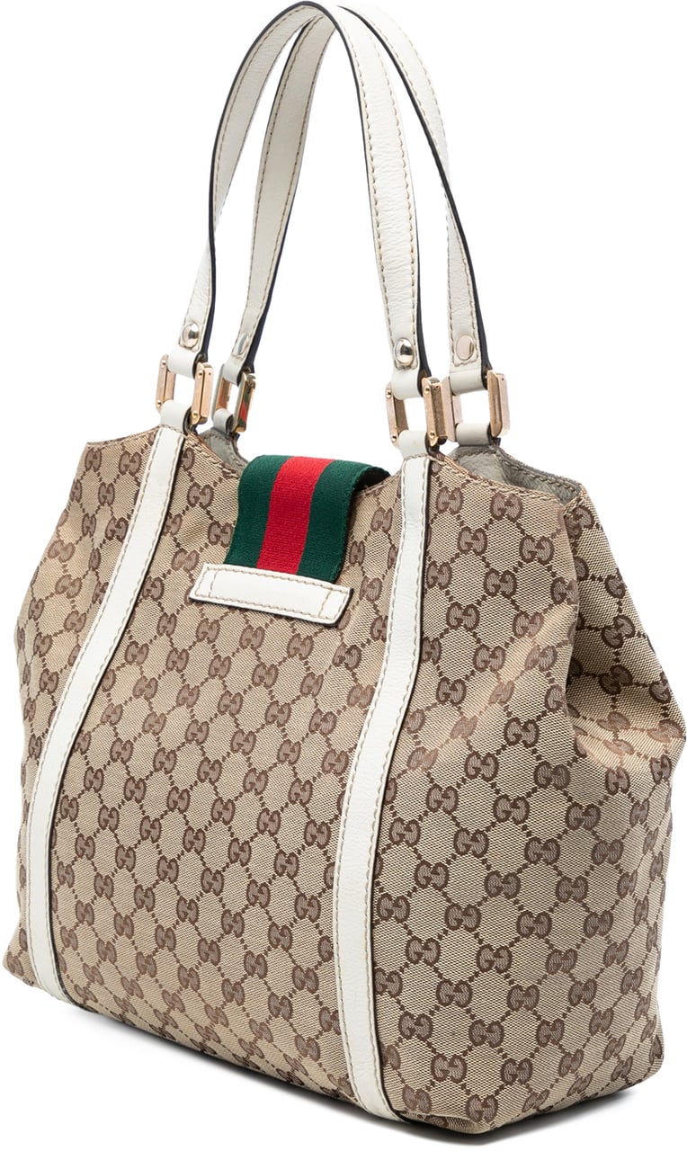Gucci GG Canvas Web New Ladies Tote Bruin