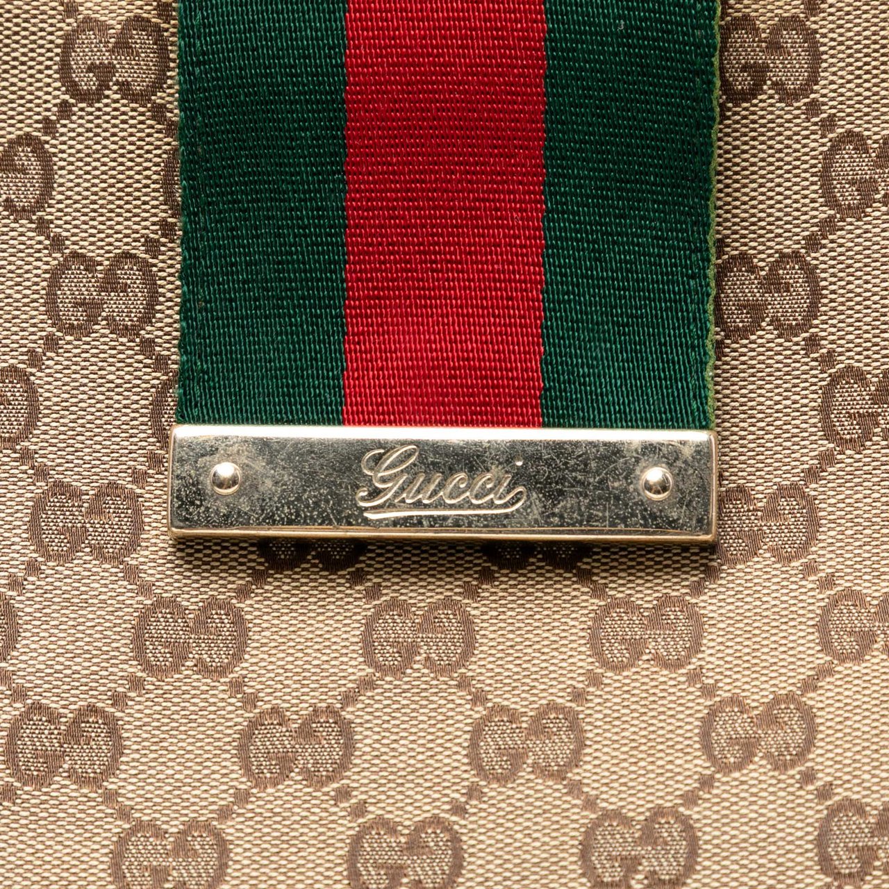 Gucci GG Canvas Web New Ladies Tote Bruin