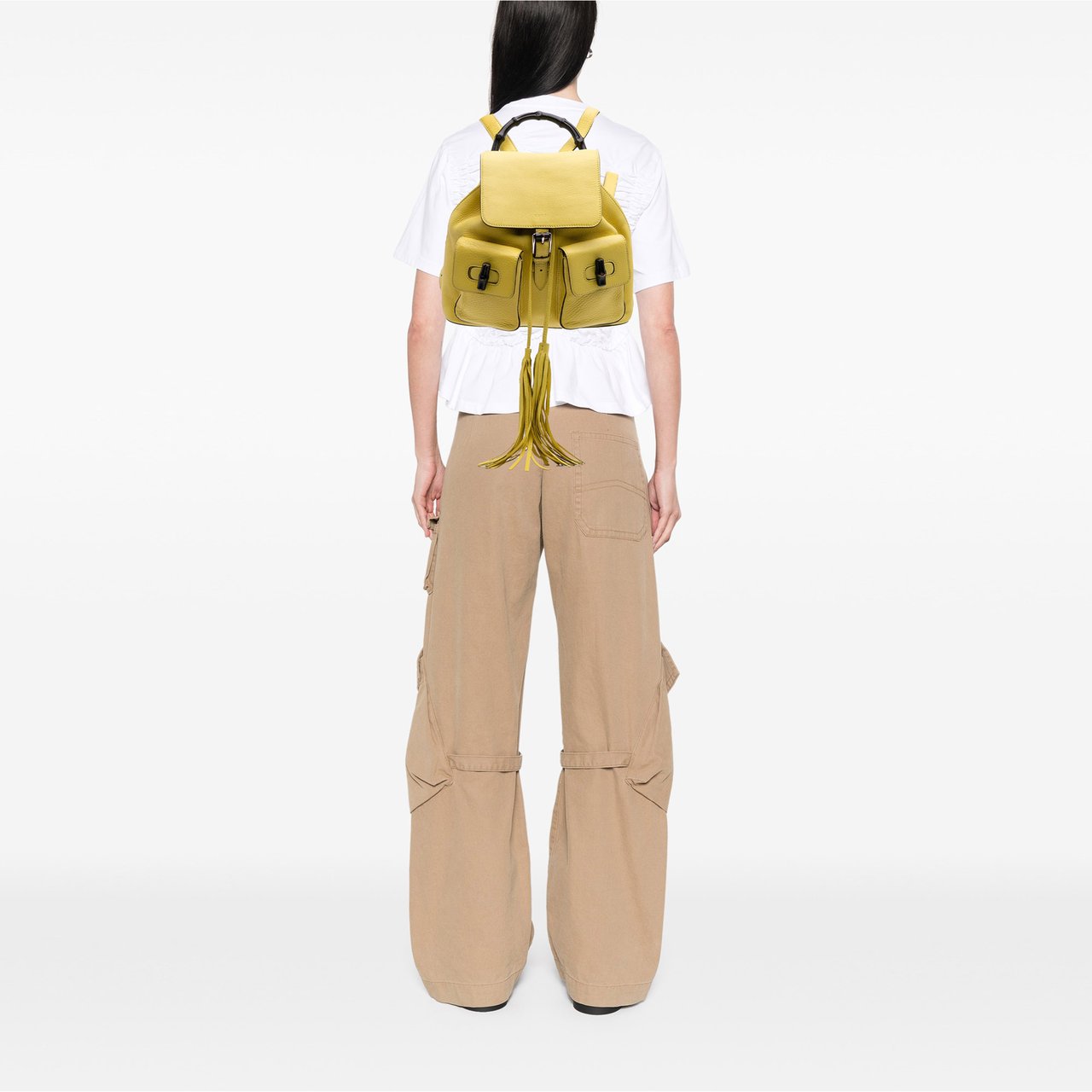 Gucci Leather Bamboo Tassel Backpack Geel