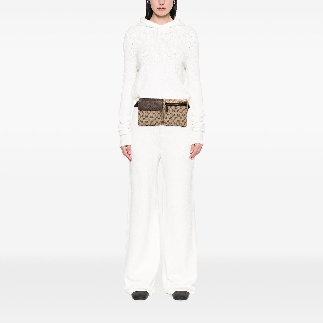 Gucci GG Canvas Double Pocket Belt Bag Bruin