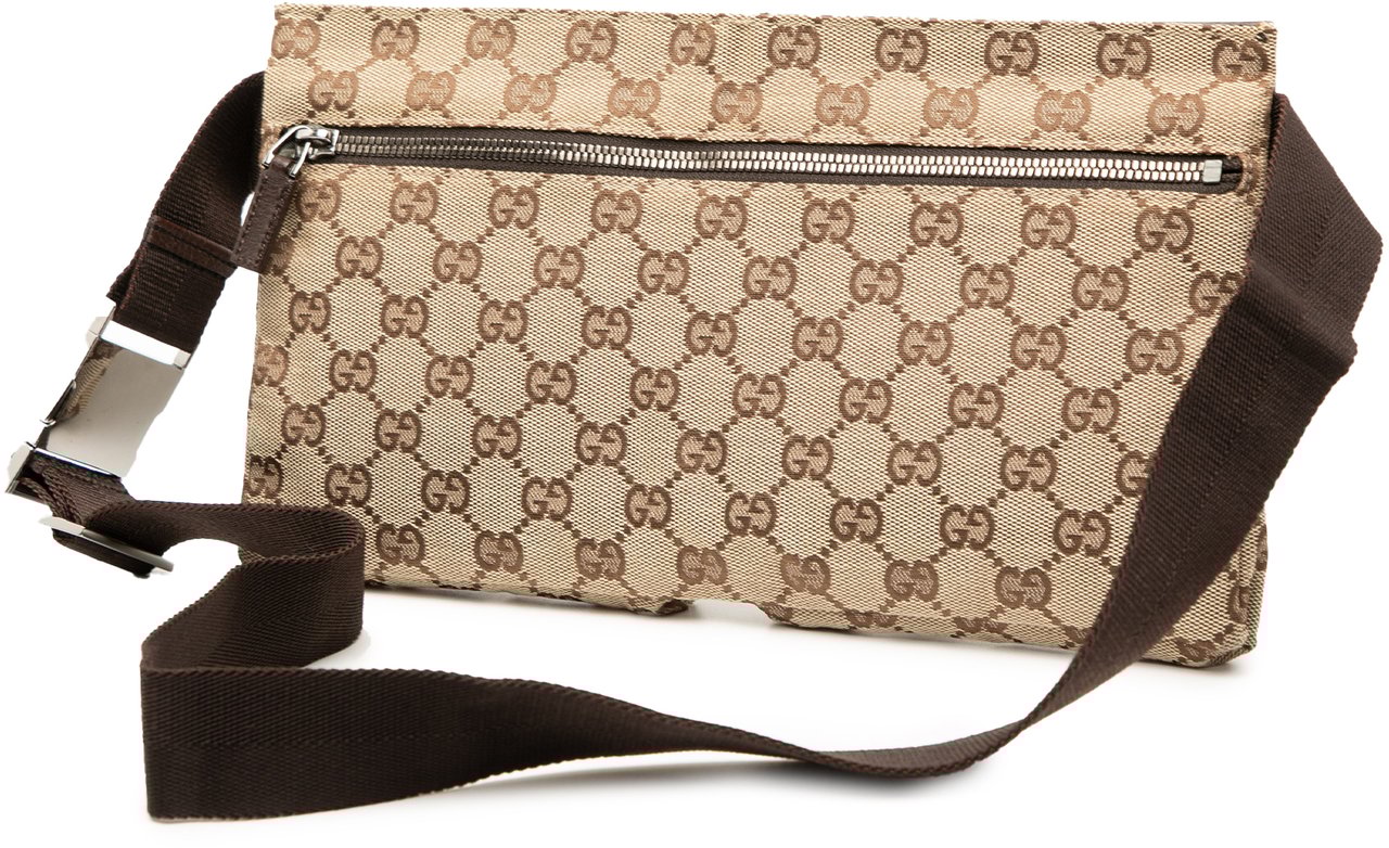 Gucci GG Canvas Double Pocket Belt Bag Bruin
