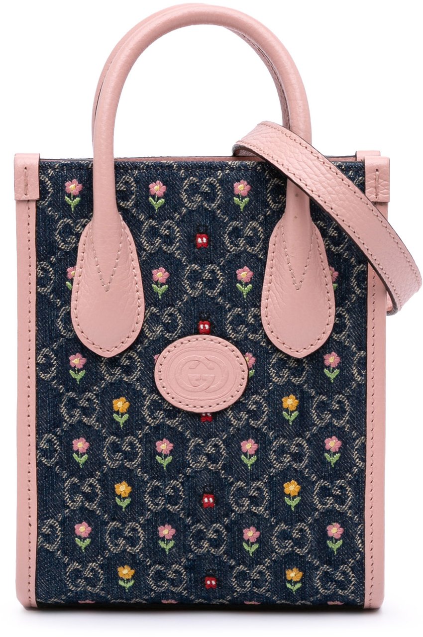 Gucci Mini GG Denim Interlocking G Flowers Tote Blauw