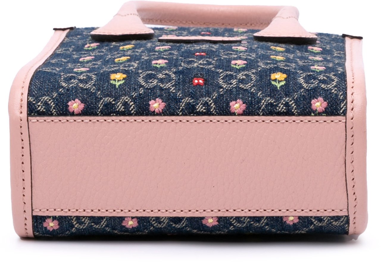 Gucci Mini GG Denim Interlocking G Flowers Tote Blauw