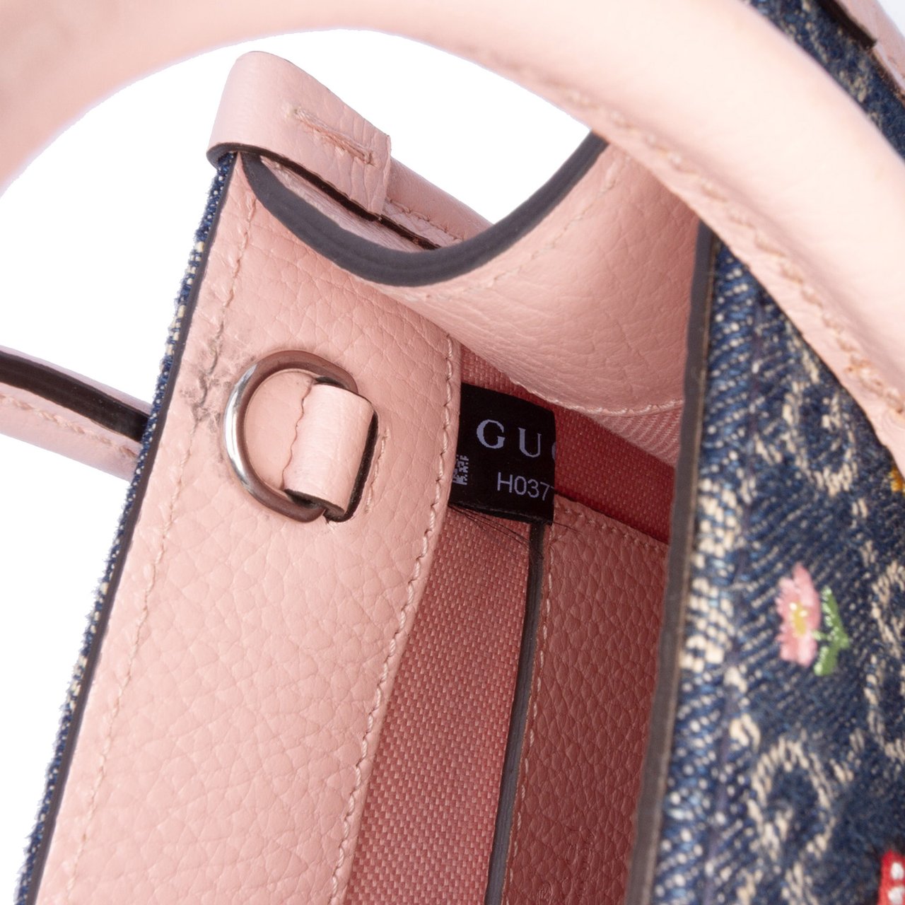 Gucci Mini GG Denim Interlocking G Flowers Tote Blauw