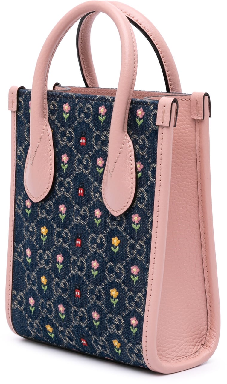 Gucci Mini GG Denim Interlocking G Flowers Tote Blauw