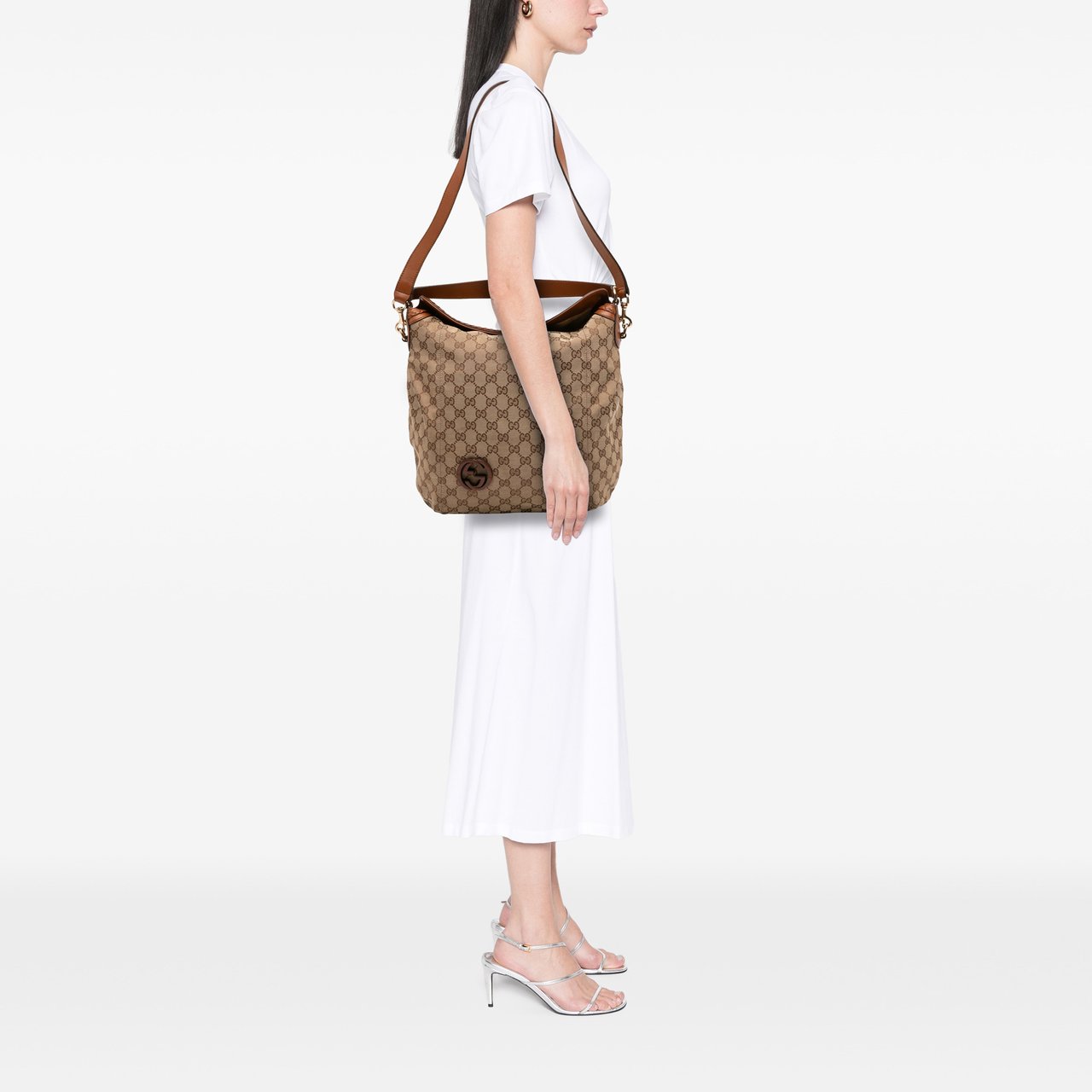 Gucci Medium GG Canvas Brick Lane Convertible Hobo Bruin