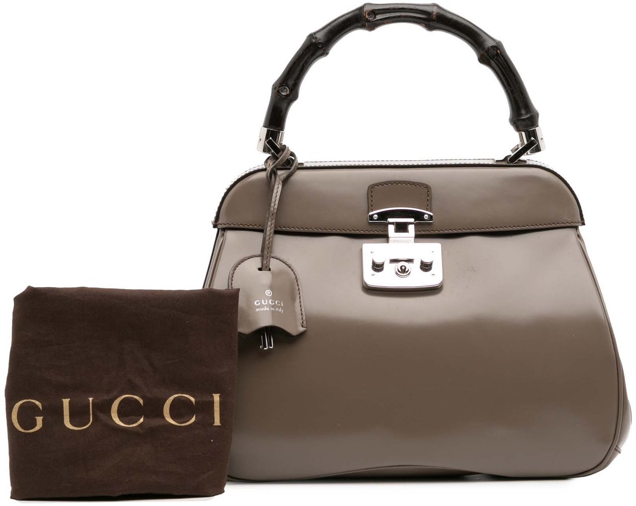 Gucci Medium Smooth Calfskin Bamboo Lady Lock Handbag Bruin