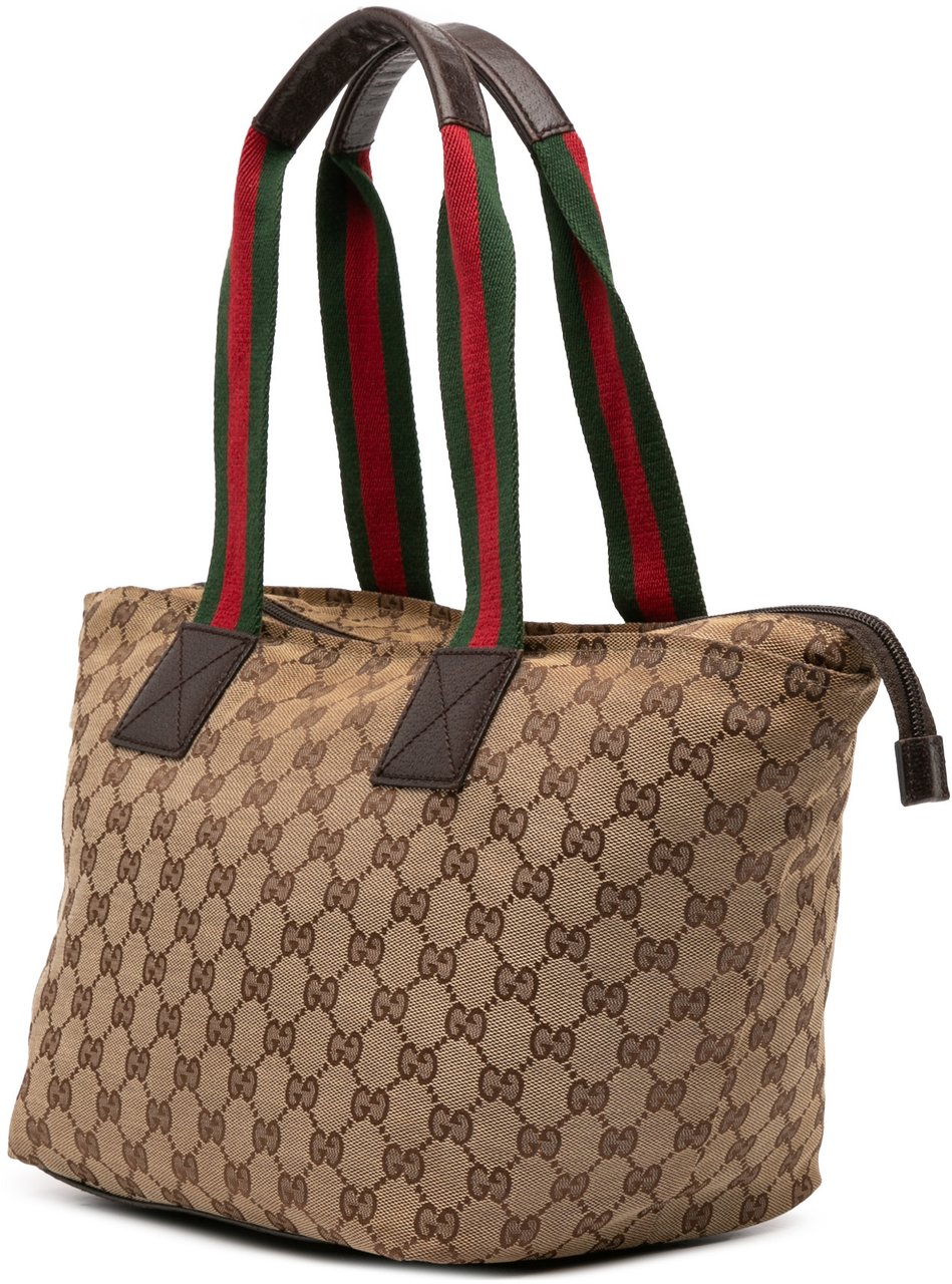 Gucci GG Canvas Web Tote Bruin