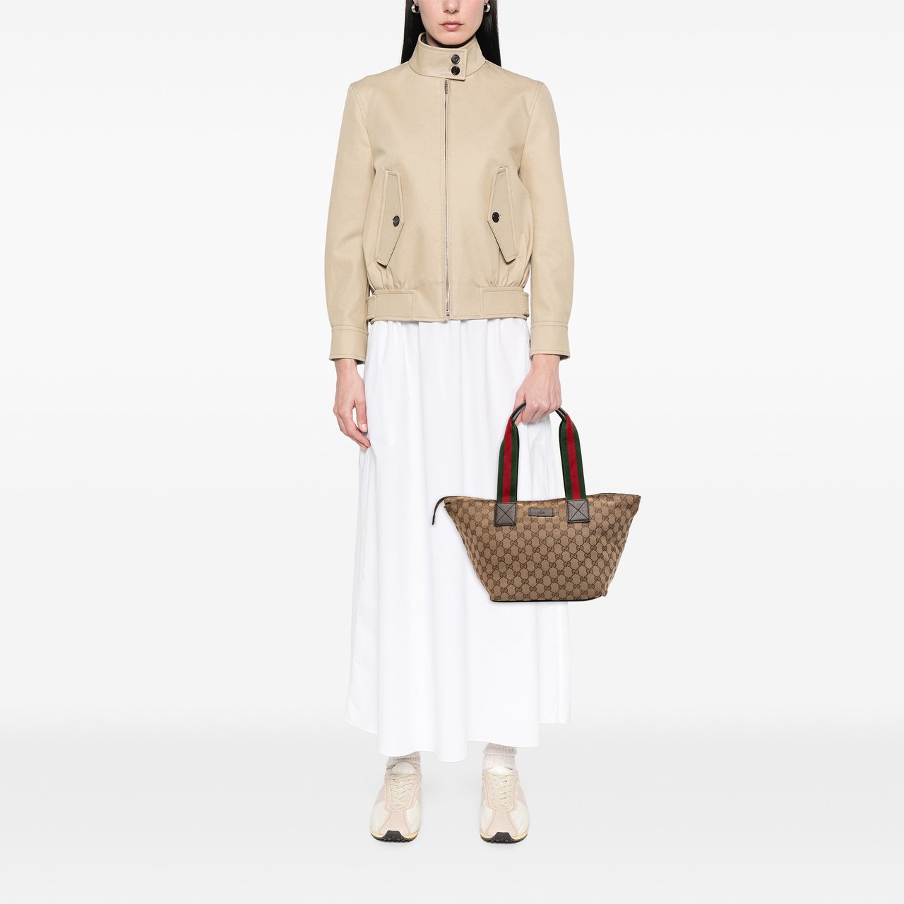 Gucci GG Canvas Web Tote Bruin
