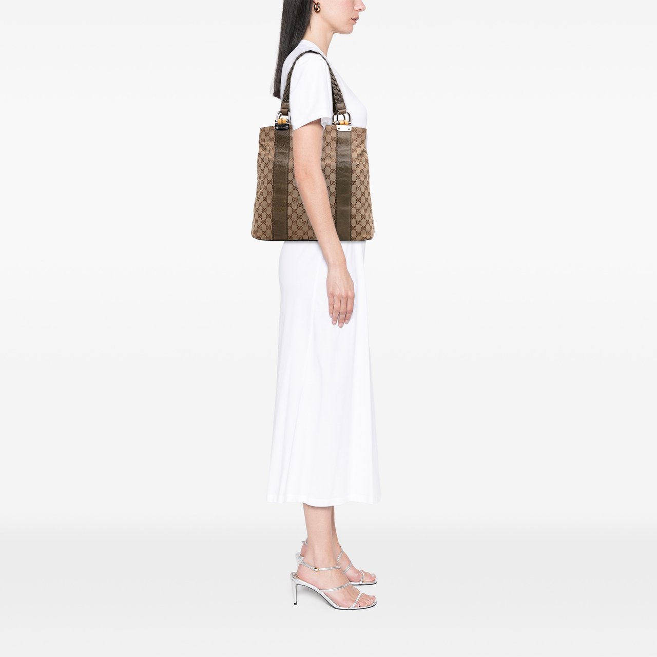 Gucci Large GG Canvas Bamboo Libeccio Tote Bruin