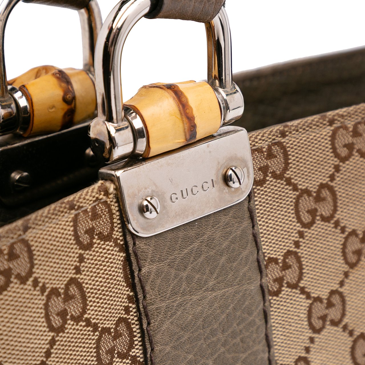 Gucci Large GG Canvas Bamboo Libeccio Tote Bruin