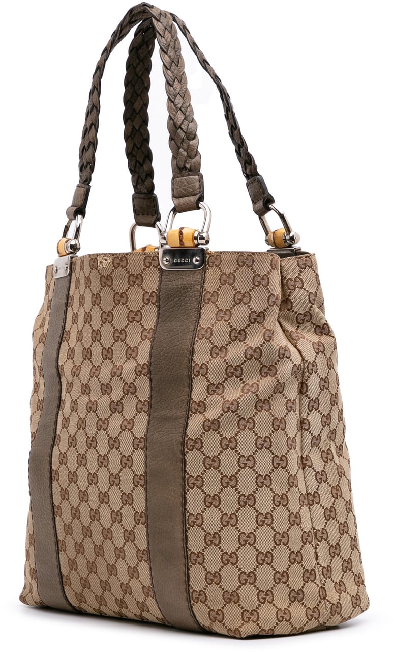Gucci Large GG Canvas Bamboo Libeccio Tote Bruin