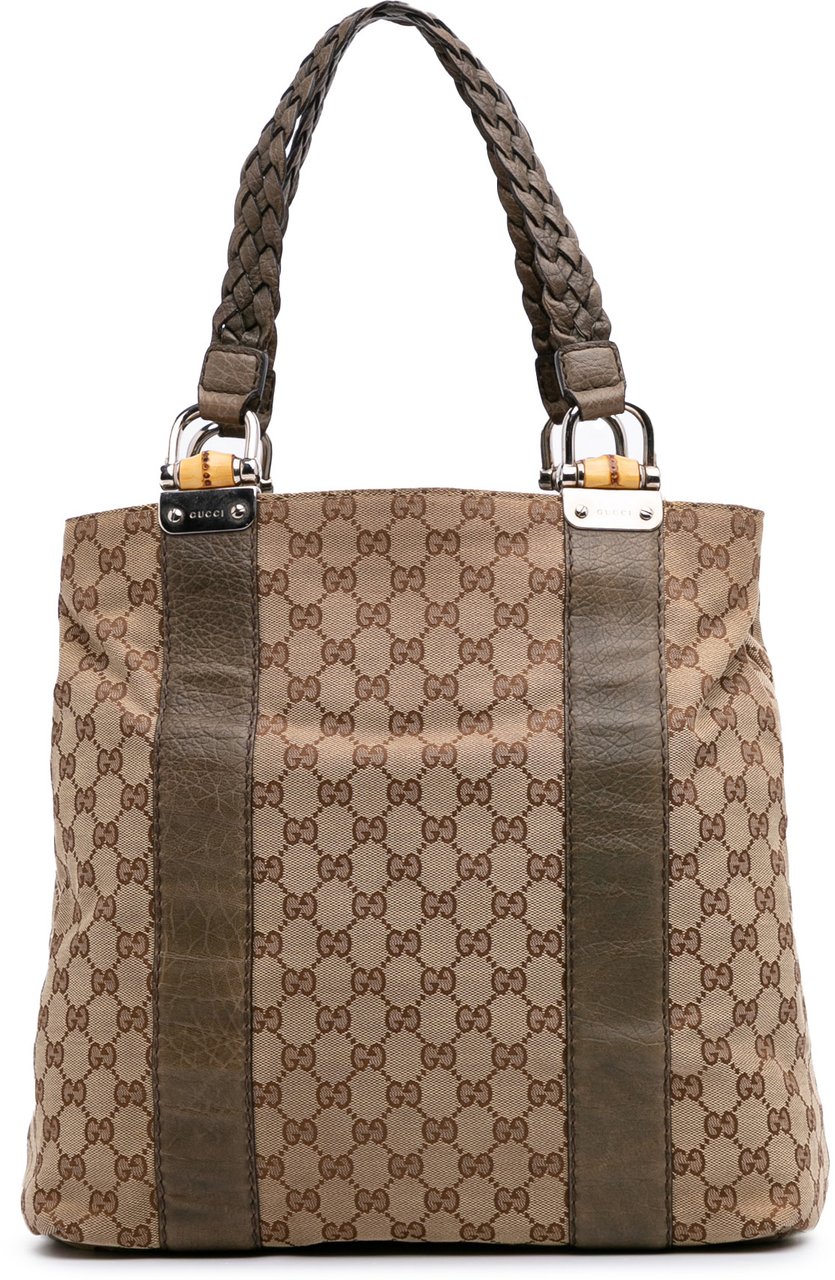Gucci Large GG Canvas Bamboo Libeccio Tote Bruin