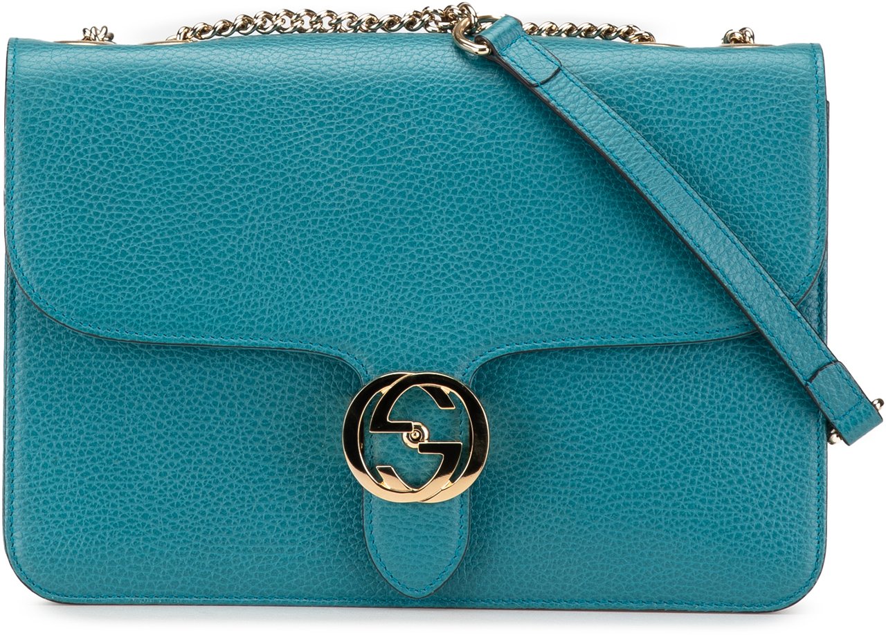 Gucci Medium Dollar Calfskin Interlocking G Crossbody Blauw