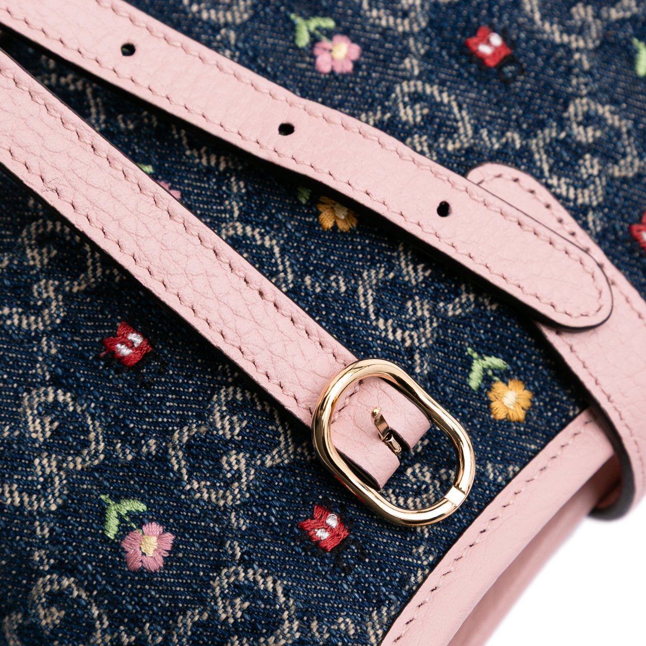 Gucci Limited Edition Mini GG Embroidered Denim Floral Jackie 1961 Crossbody Blauw