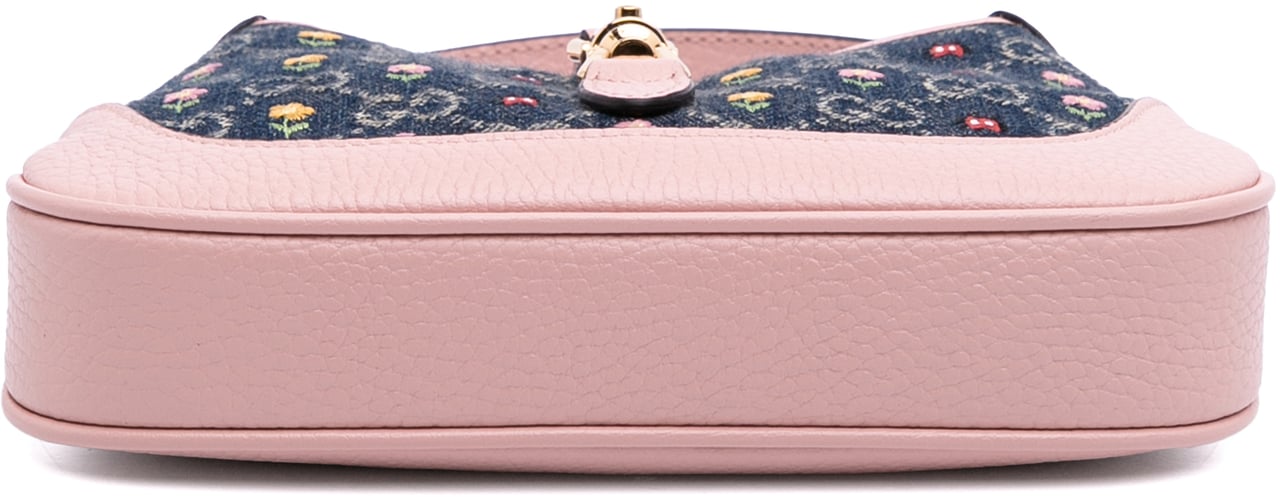 Gucci Limited Edition Mini GG Embroidered Denim Floral Jackie 1961 Crossbody Blauw