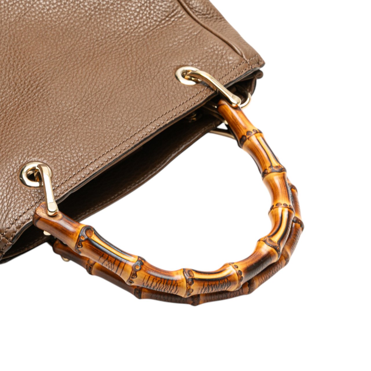 Gucci Small Calfskin Bamboo Shopper Satchel Bruin