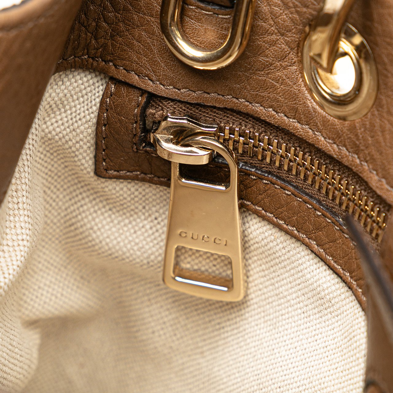 Gucci Small Calfskin Bamboo Shopper Satchel Bruin