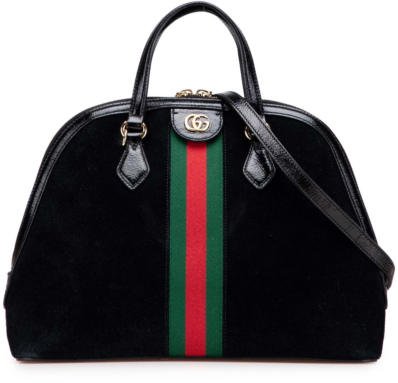 Gucci Medium Suede Ophidia Web Dome Satchel Zwart