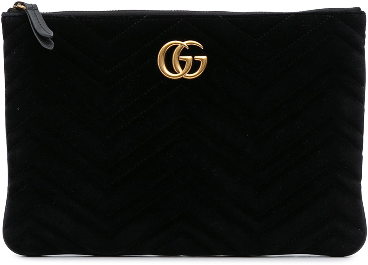 Gucci GG Marmont Matelasse Velvet Clutch Zwart