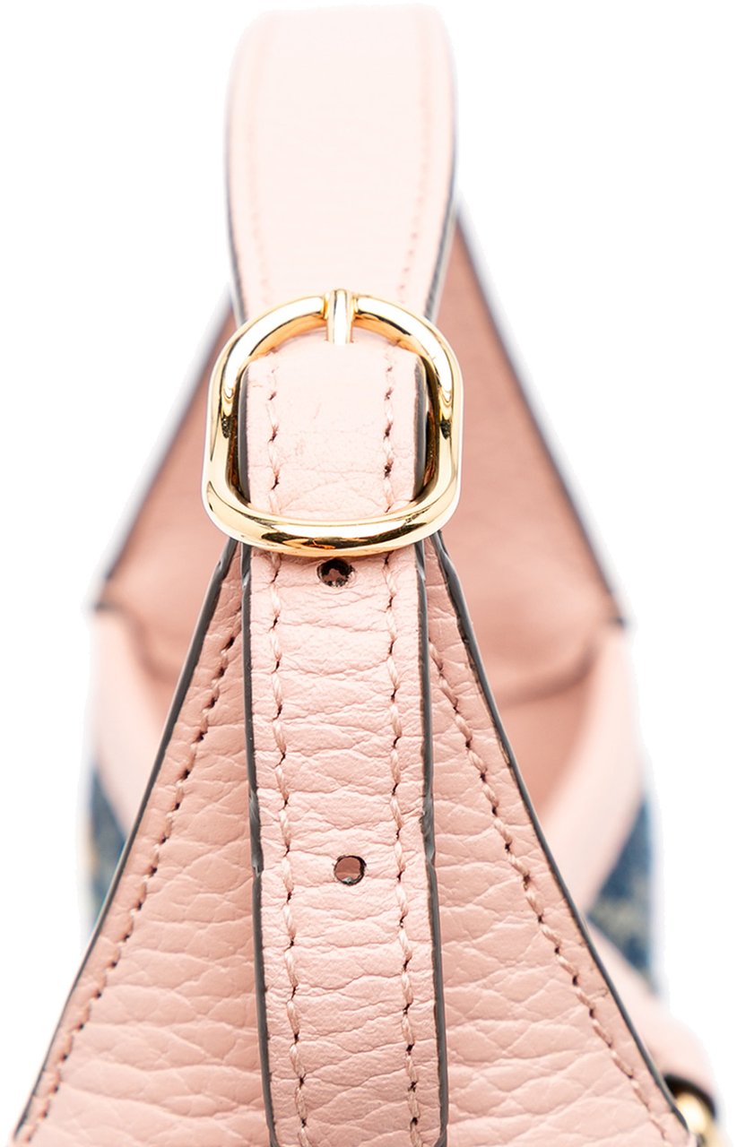 Gucci Limited Edition Mini GG Denim Embroidered Floral Jackie 1961 Crossbody Blauw