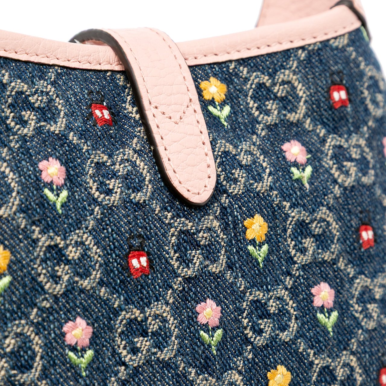 Gucci Limited Edition Mini GG Denim Embroidered Floral Jackie 1961 Crossbody Blauw