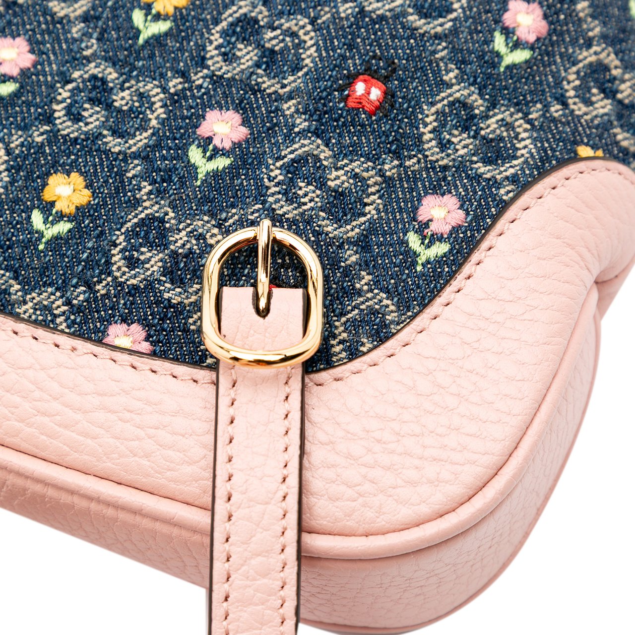 Gucci Limited Edition Mini GG Denim Embroidered Floral Jackie 1961 Crossbody Blauw