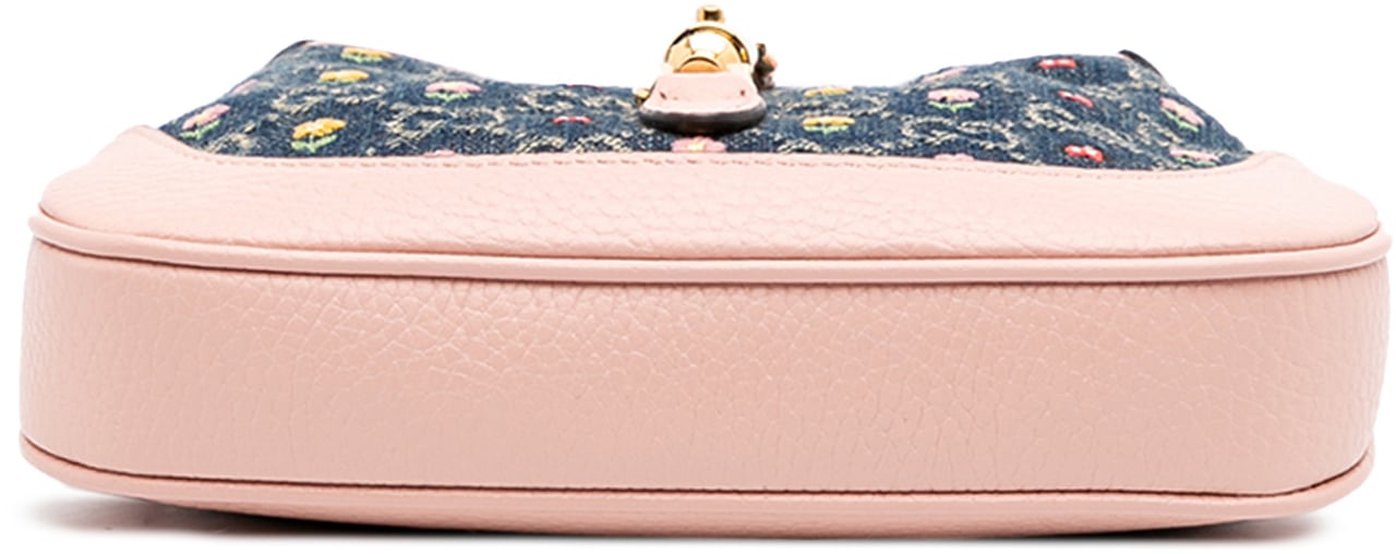 Gucci Limited Edition Mini GG Denim Embroidered Floral Jackie 1961 Crossbody Blauw