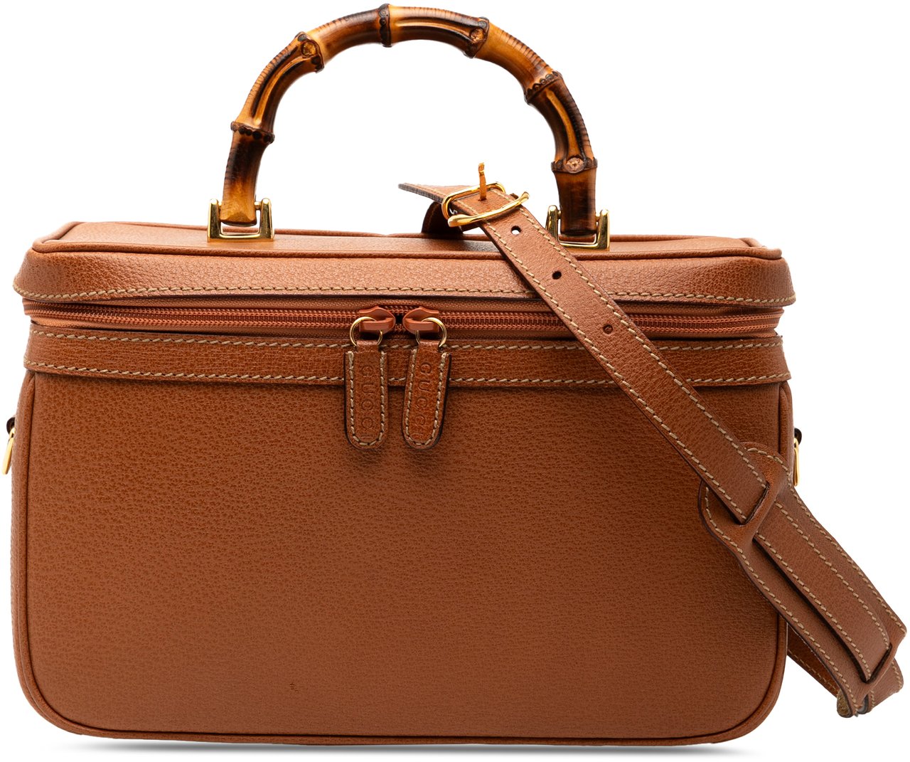 Gucci Leather Bamboo Vanity Bag Bruin