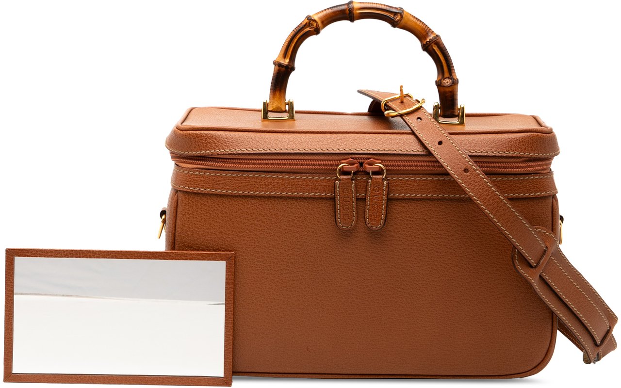 Gucci Leather Bamboo Vanity Bag Bruin