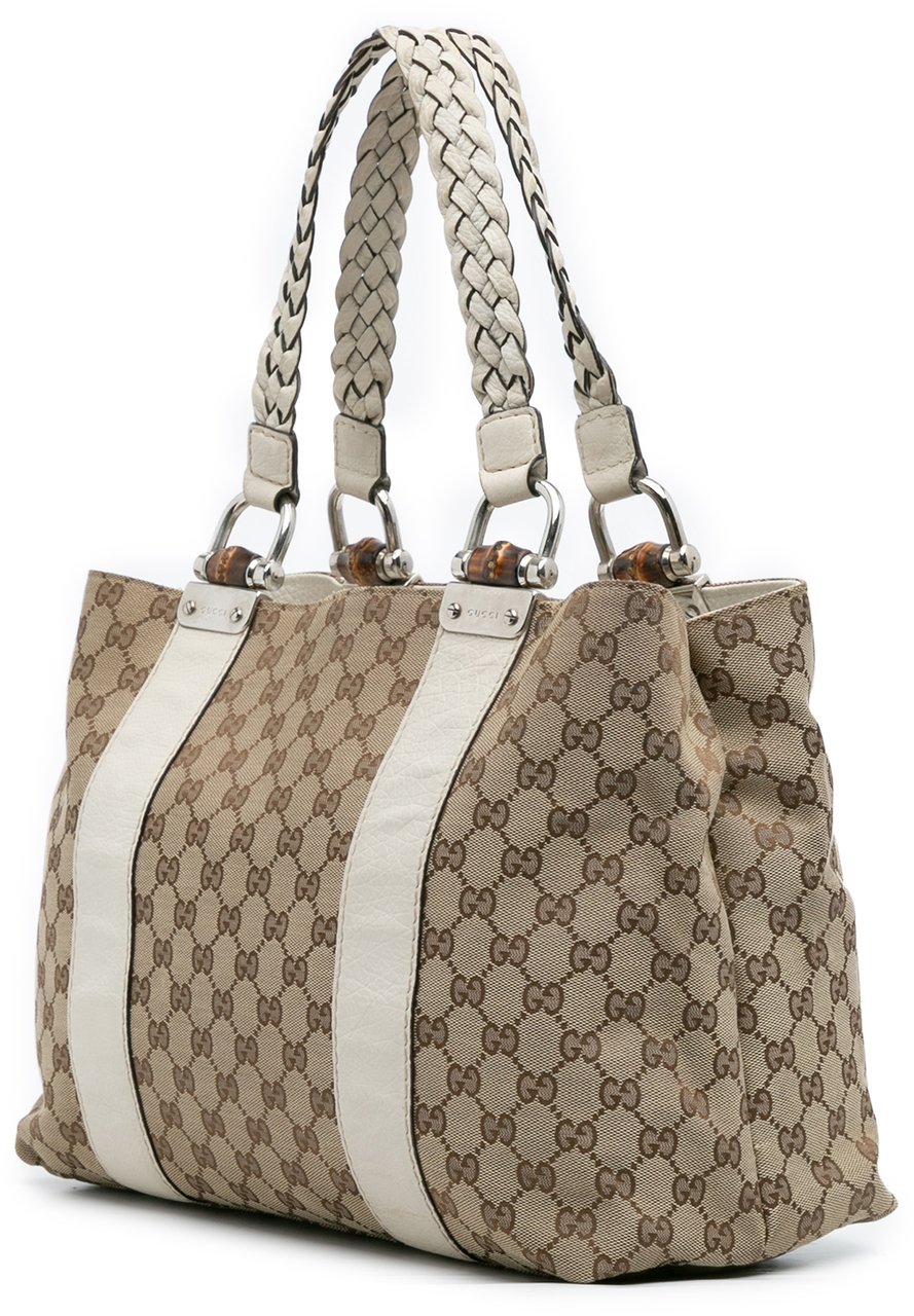 Gucci Medium GG Canvas Bamboo Libeccio Tote Bruin