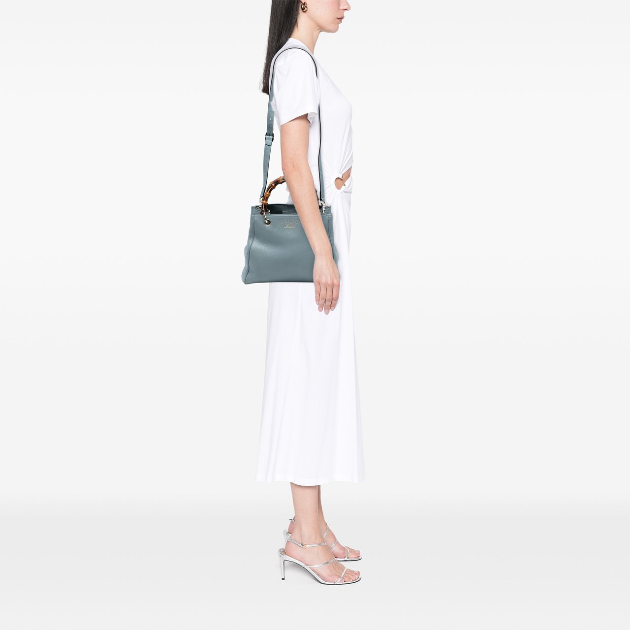 Gucci Small Calfskin Bamboo Shopper Satchel Blauw