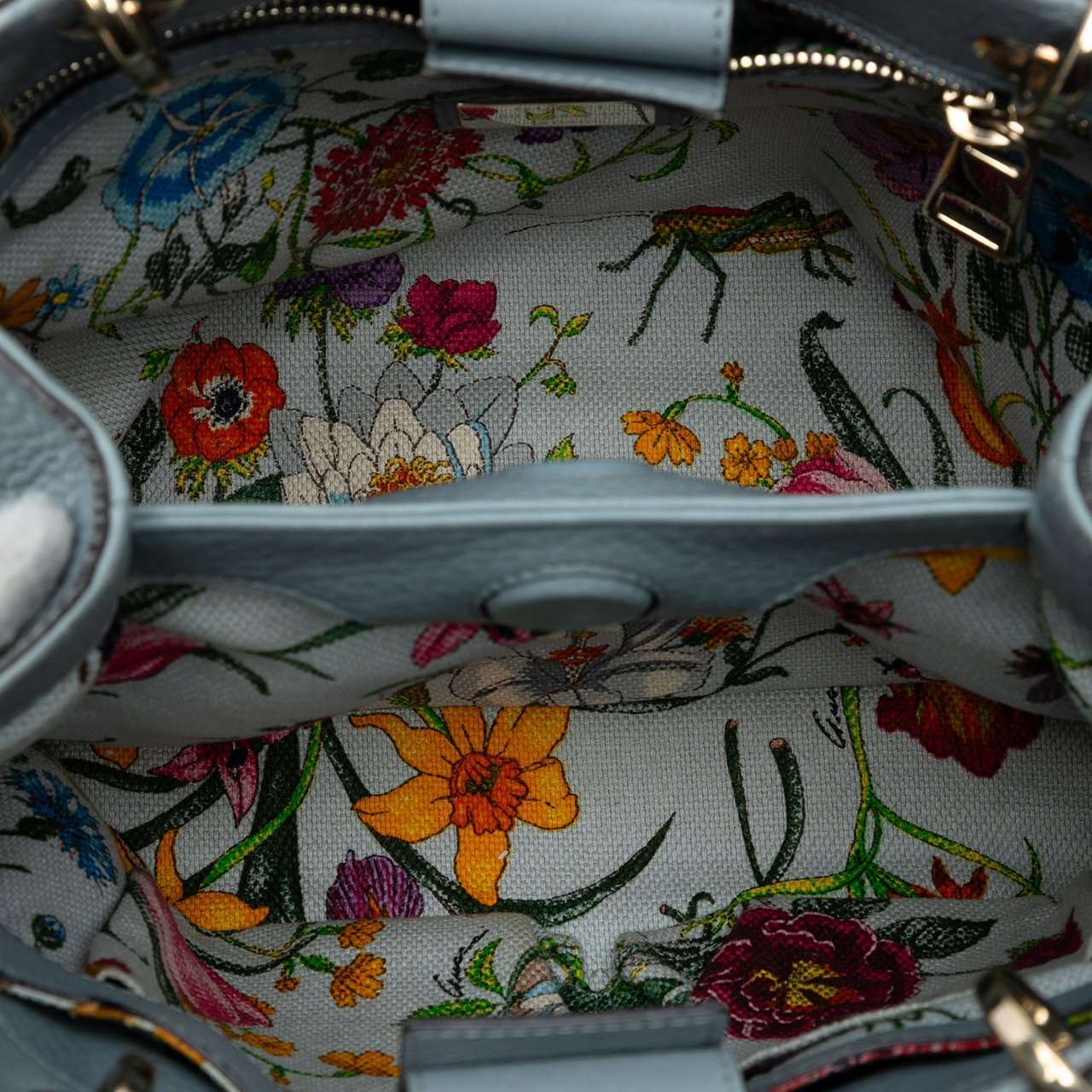 Gucci Small Calfskin Bamboo Shopper Satchel Blauw