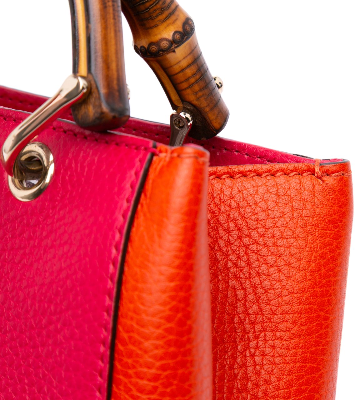 Gucci Small Bicolor Calfskin Bamboo Shopper Satchel Rood