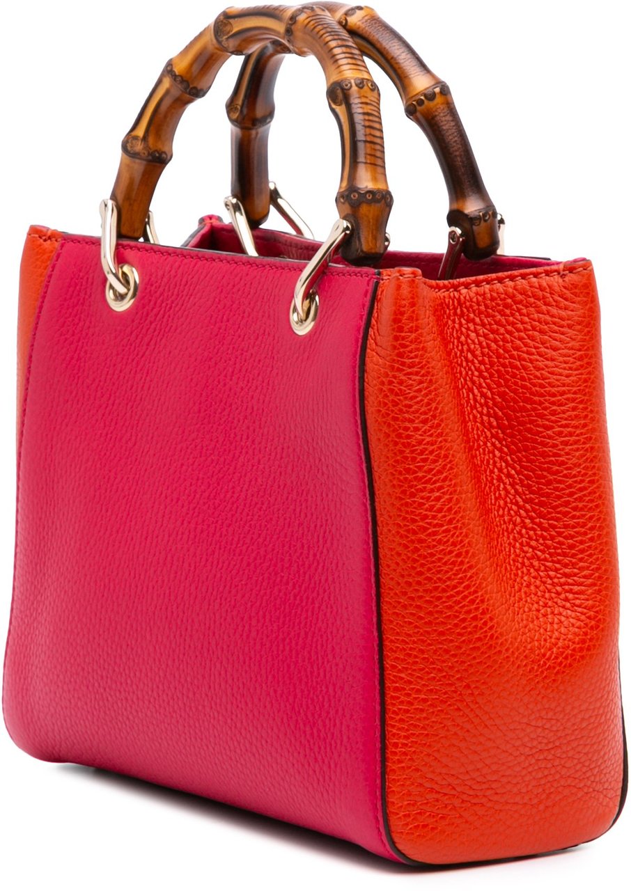 Gucci Small Bicolor Calfskin Bamboo Shopper Satchel Rood