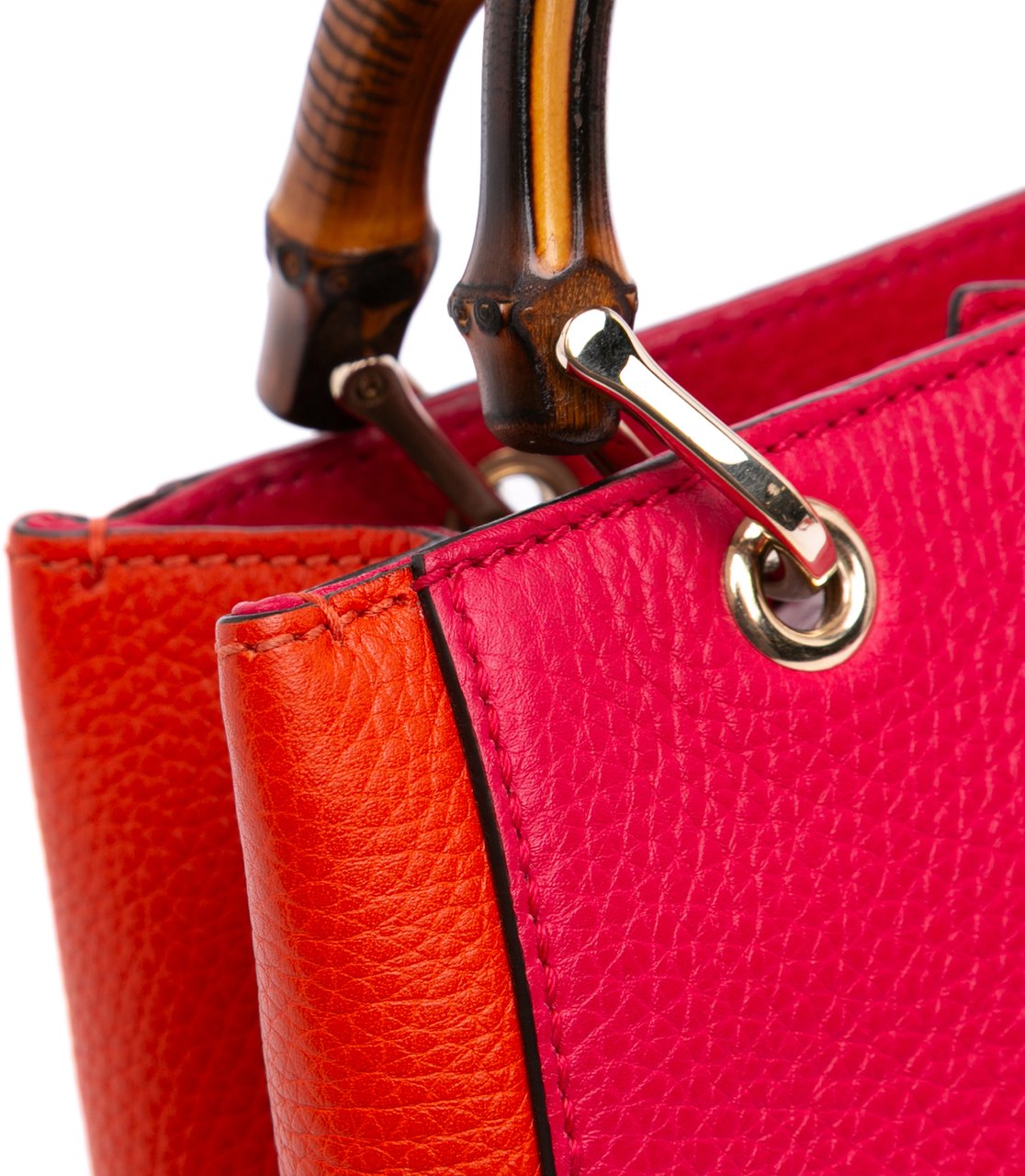 Gucci Small Bicolor Calfskin Bamboo Shopper Satchel Rood