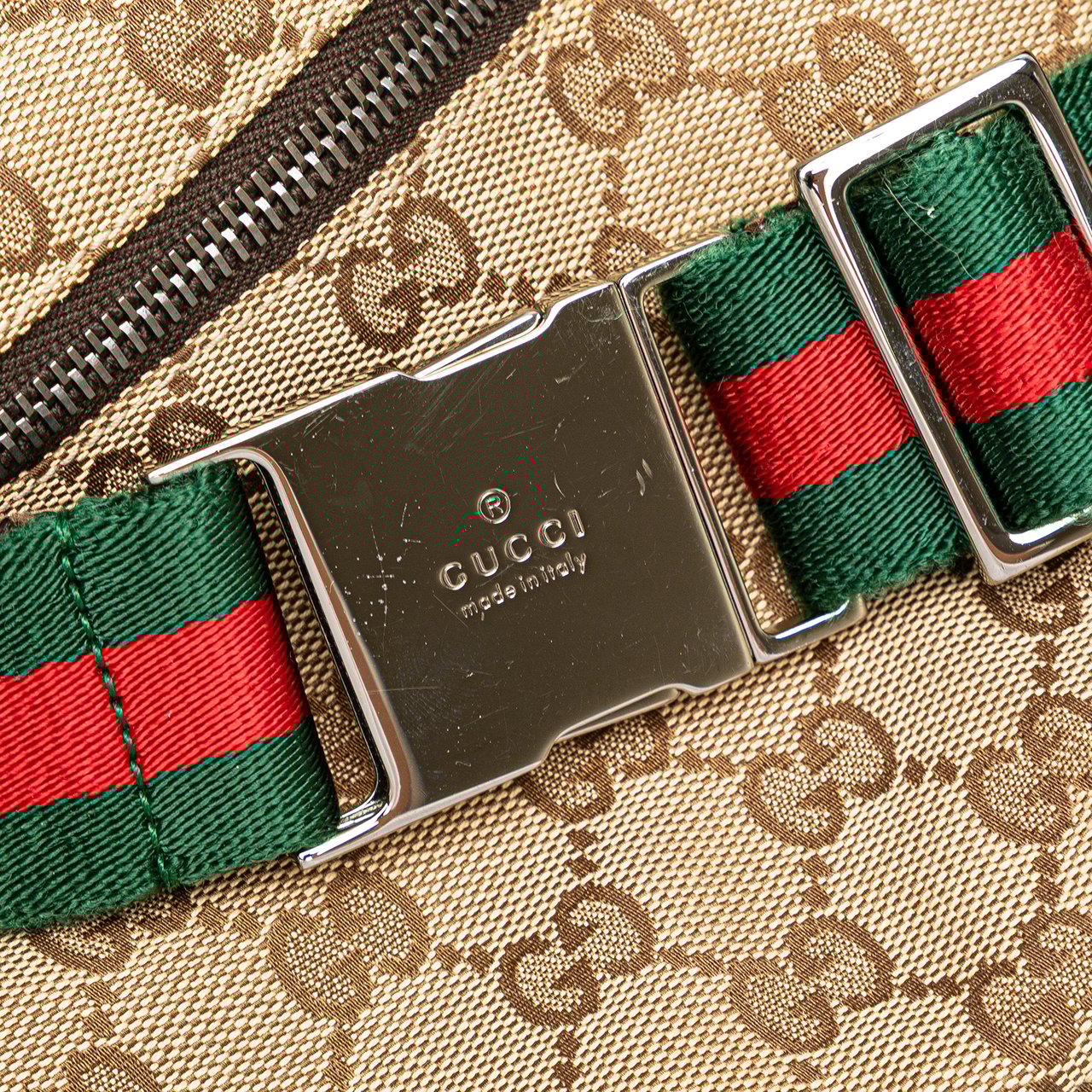 Gucci GG Canvas Web Double Pocket Belt Bag Bruin