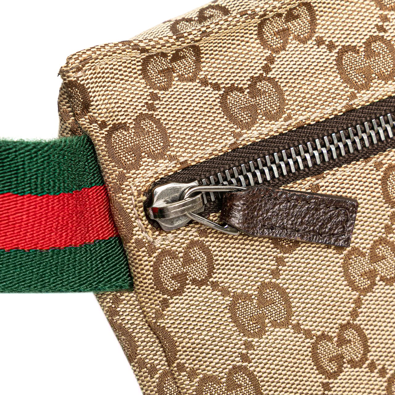 Gucci GG Canvas Web Double Pocket Belt Bag Bruin