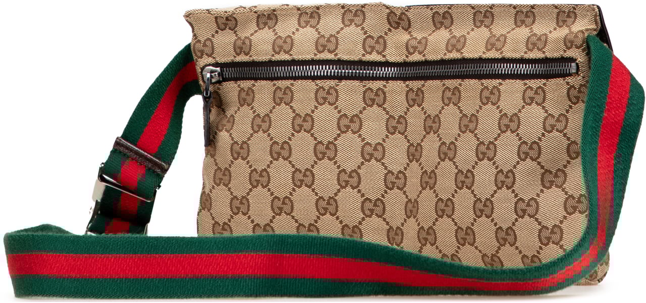 Gucci GG Canvas Web Double Pocket Belt Bag Bruin