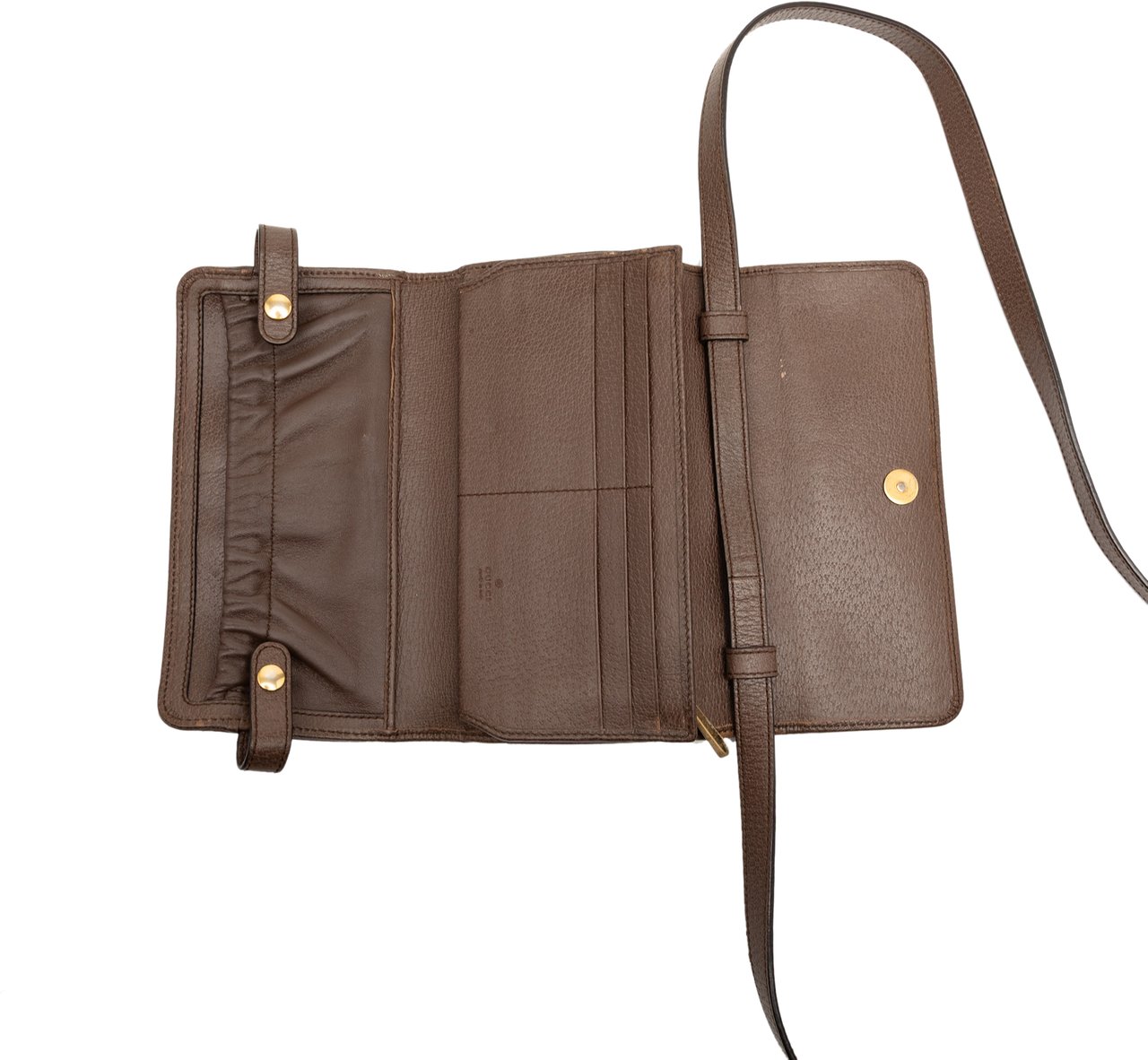 Gucci GG Supreme Web Ophidia Trifold Wallet on Strap Bruin