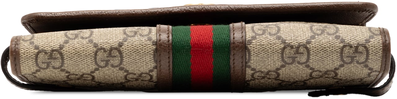 Gucci GG Supreme Web Ophidia Trifold Wallet on Strap Bruin