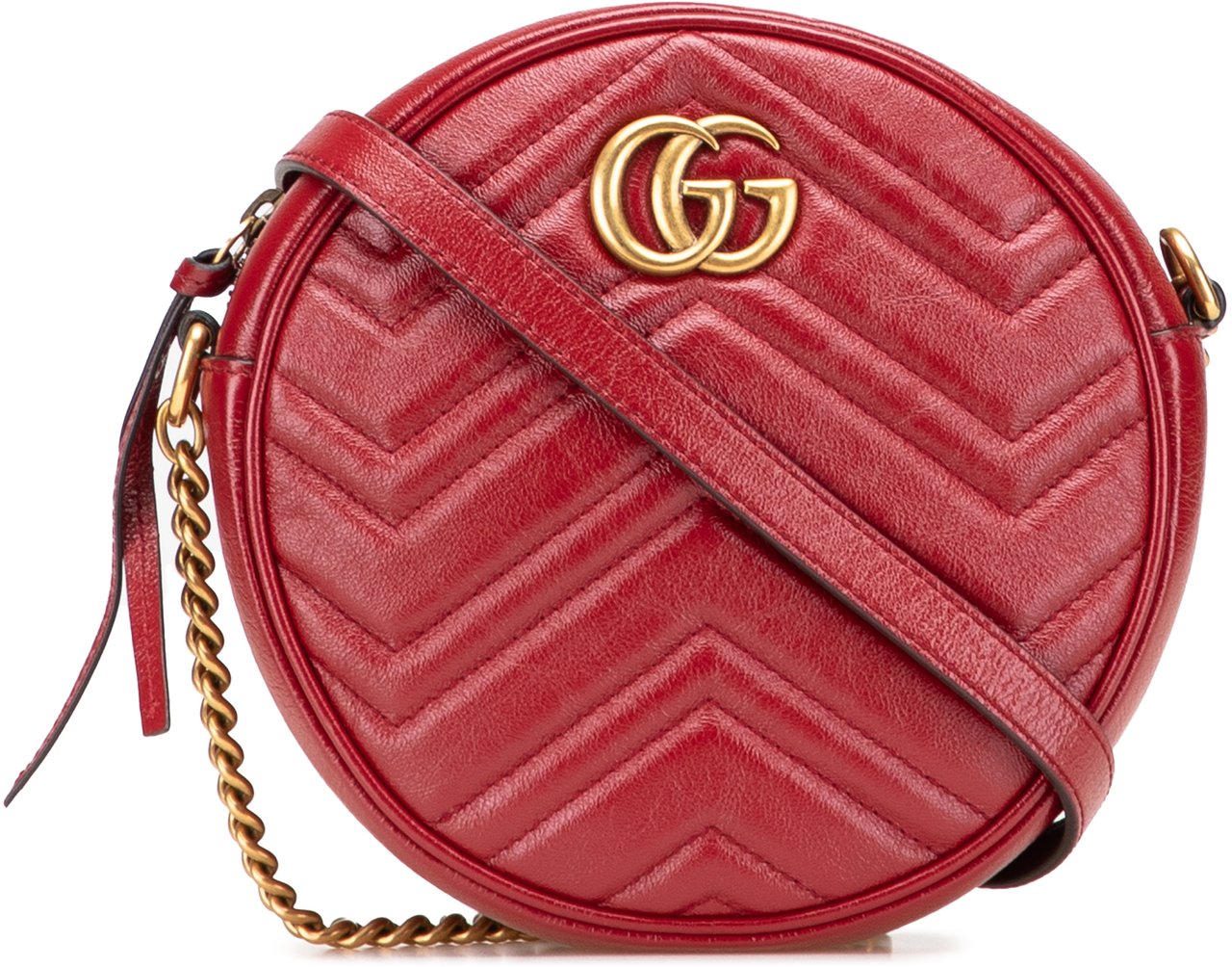 Gucci Mini GG Marmont Matelasse Leather Round Crossbody Rood