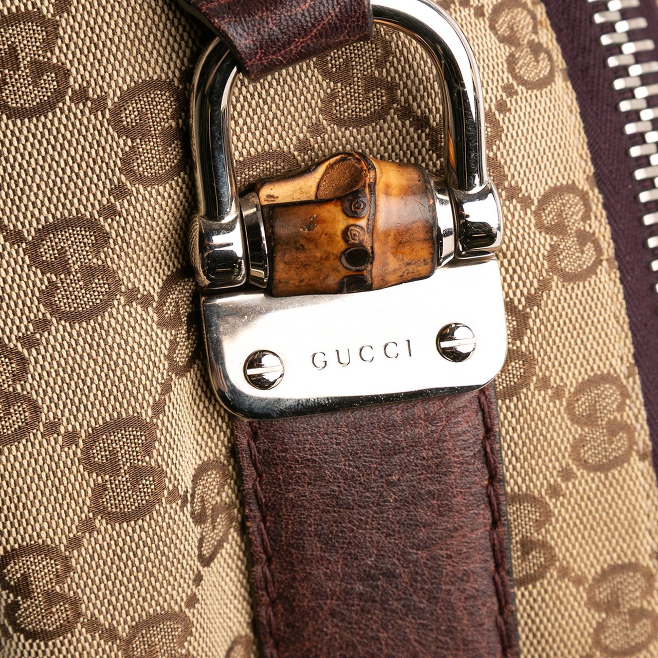 Gucci Medium GG Canvas Bamboo Bar Tote Bruin