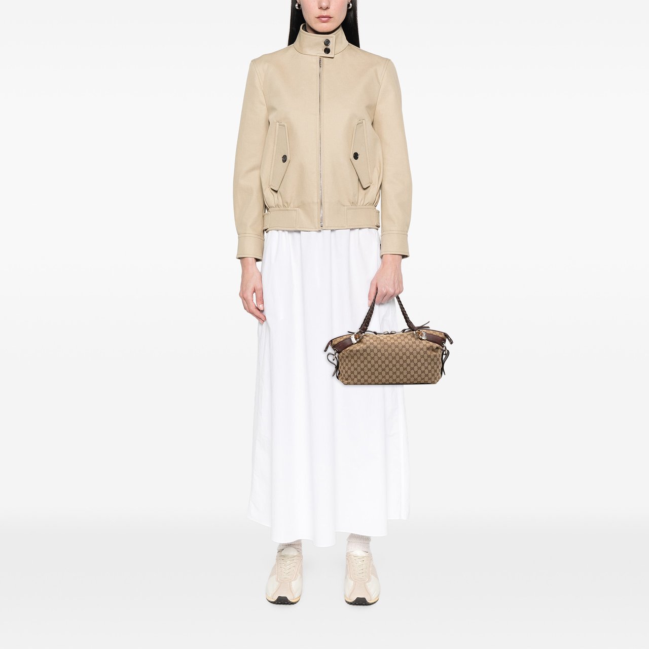 Gucci Medium GG Canvas Bamboo Bar Tote Bruin